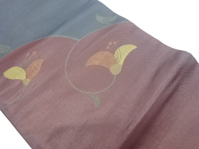 JAPANESE HIRAKI NAGOYA OBI / WOVEN FLOWER ARABESQUE